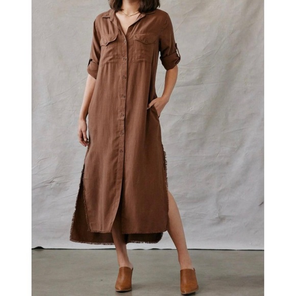 Bella Dahl Dresses & Skirts - Bella Dahl Midi Shirt Dress in Brown